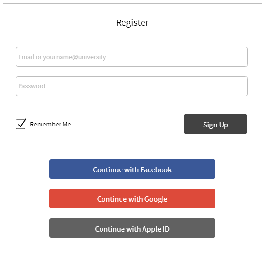 Sign up with Google, Facebook, Apple ID