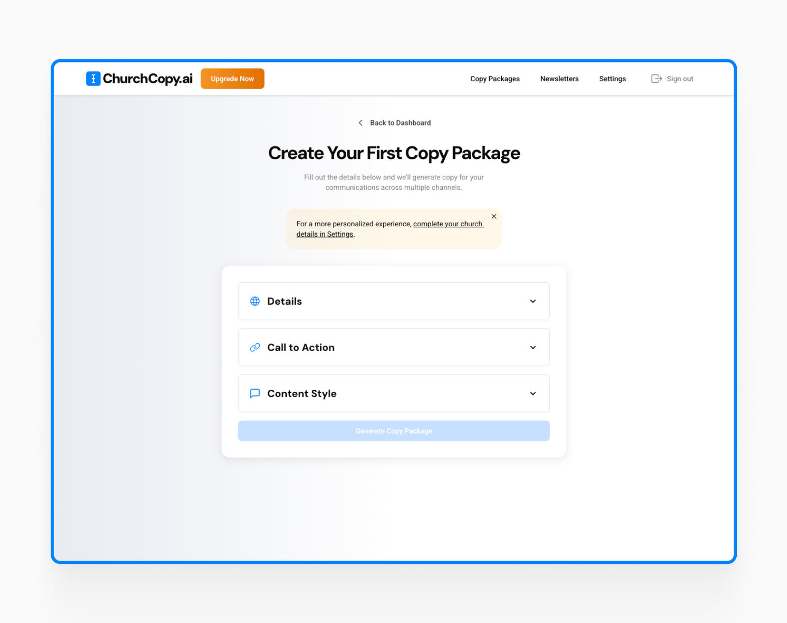 ChurchCopy.ai - homepage