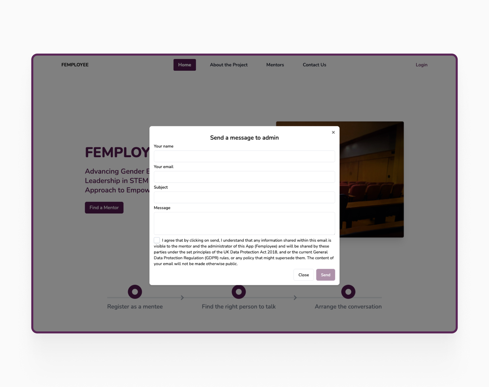FEMPLOYEE - form of sending a message to admin