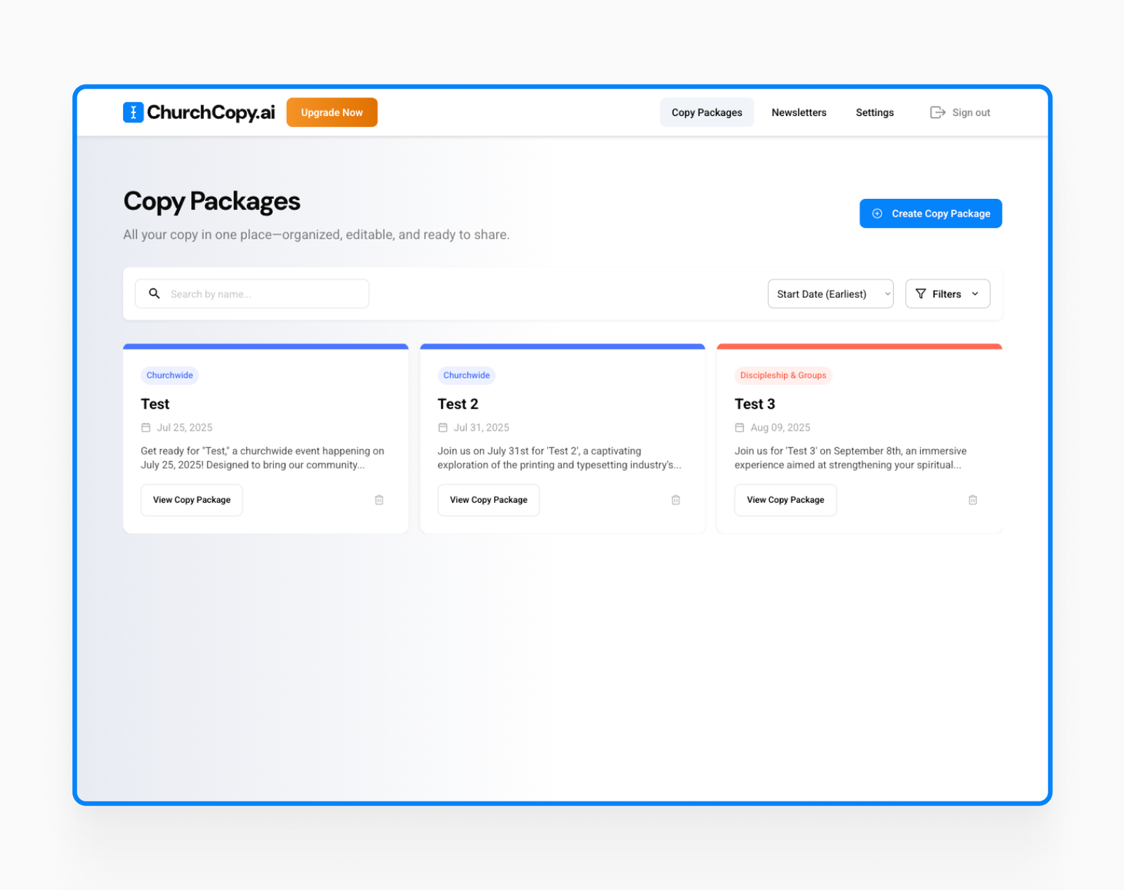 ChurchCopy.ai - copy packages