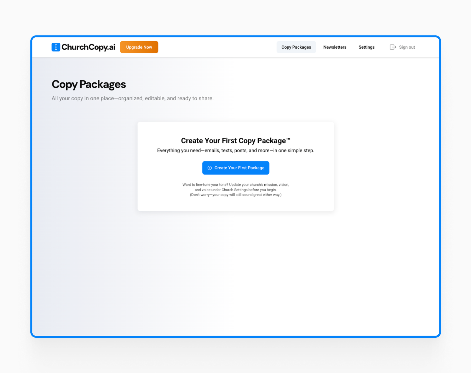 ChurchCopy.ai - creating copy package