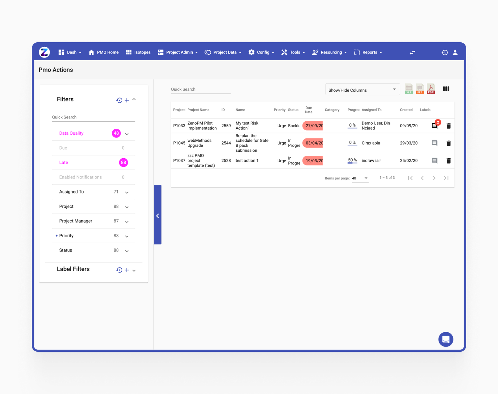 Zeno.PM - PMO actions